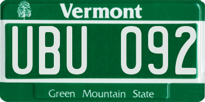 VT license plate UBU092