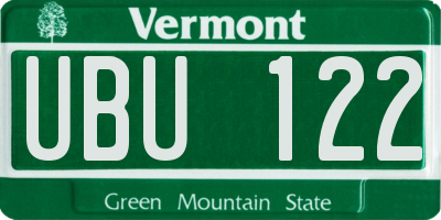 VT license plate UBU122