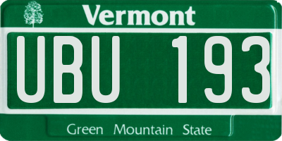 VT license plate UBU193