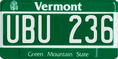 VT license plate UBU236