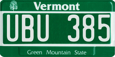 VT license plate UBU385