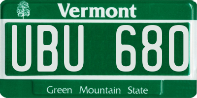 VT license plate UBU680
