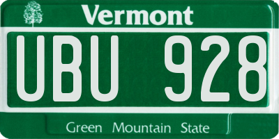 VT license plate UBU928