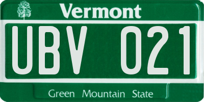 VT license plate UBV021