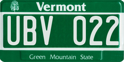 VT license plate UBV022