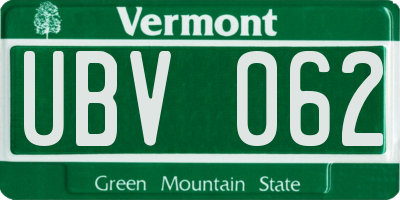 VT license plate UBV062