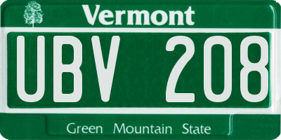 VT license plate UBV208