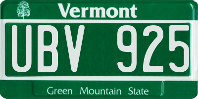 VT license plate UBV925