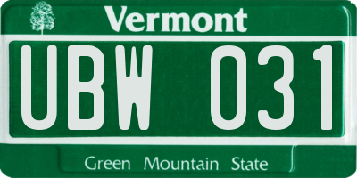 VT license plate UBW031