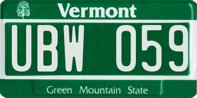 VT license plate UBW059