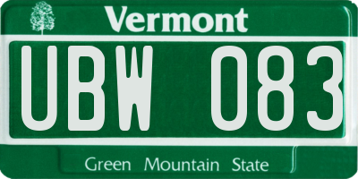VT license plate UBW083
