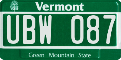 VT license plate UBW087