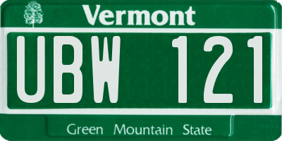VT license plate UBW121