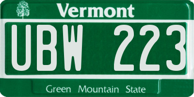 VT license plate UBW223