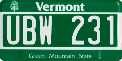 VT license plate UBW231
