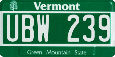 VT license plate UBW239