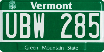 VT license plate UBW285