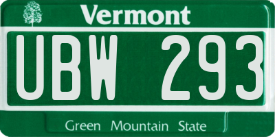 VT license plate UBW293