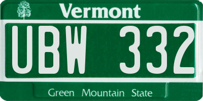 VT license plate UBW332