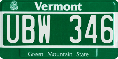 VT license plate UBW346