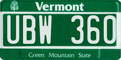 VT license plate UBW360