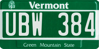 VT license plate UBW384