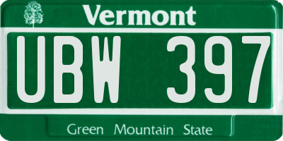 VT license plate UBW397