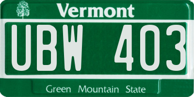 VT license plate UBW403