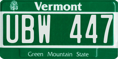 VT license plate UBW447