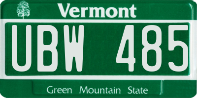 VT license plate UBW485