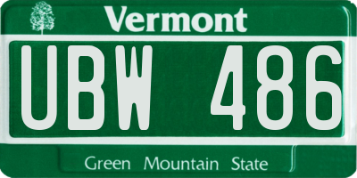 VT license plate UBW486