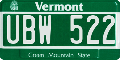 VT license plate UBW522
