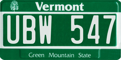 VT license plate UBW547