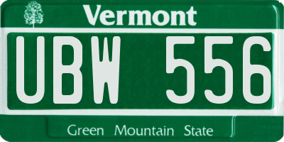 VT license plate UBW556
