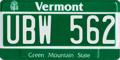 VT license plate UBW562