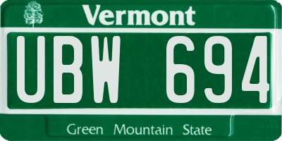 VT license plate UBW694
