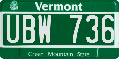 VT license plate UBW736