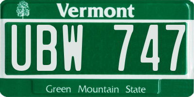 VT license plate UBW747