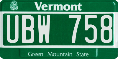 VT license plate UBW758