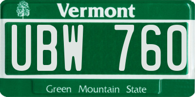 VT license plate UBW760