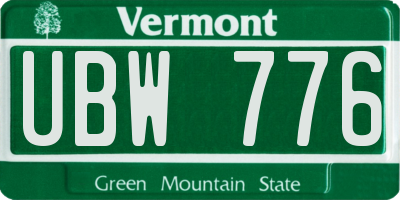 VT license plate UBW776