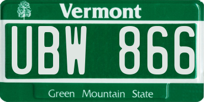 VT license plate UBW866