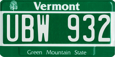 VT license plate UBW932