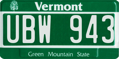 VT license plate UBW943