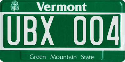 VT license plate UBX004