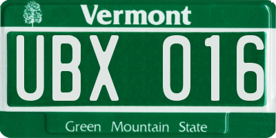 VT license plate UBX016