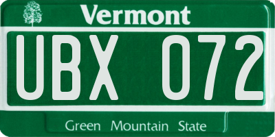 VT license plate UBX072