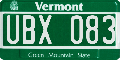 VT license plate UBX083