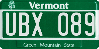 VT license plate UBX089