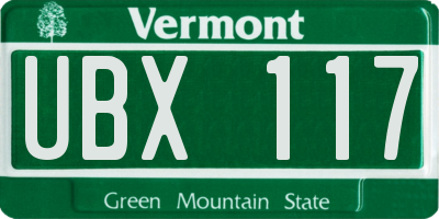 VT license plate UBX117